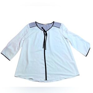 41 HAWTHORN Womens Size XL White Blue 3/4 Sleeve Keyhole Neck Blouse Shirt
